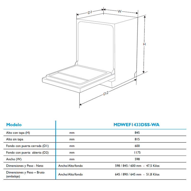 Lavavajillas Midea MDWEF1433DSS-WA 60 cm (1)