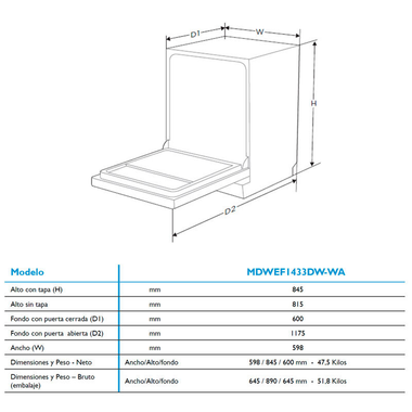 Lavavajillas Midea MDWEF1433DW-WA 60 cm (1)