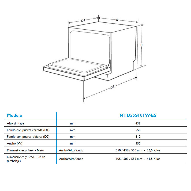 Lavavajillas Midea MTD55S101W1 55 cm (1)