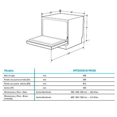 Lavavajillas Midea MTD55S101W1 55 cm (1)