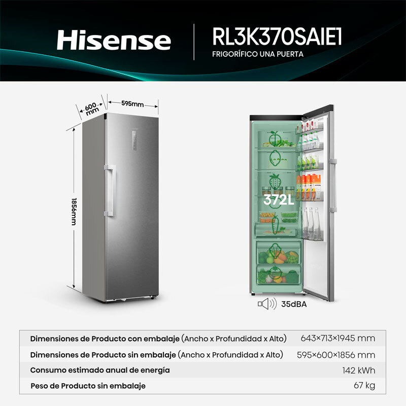 Frigorífico 1 Puerta Hisense RL3K370SAIE1 Inox (1)