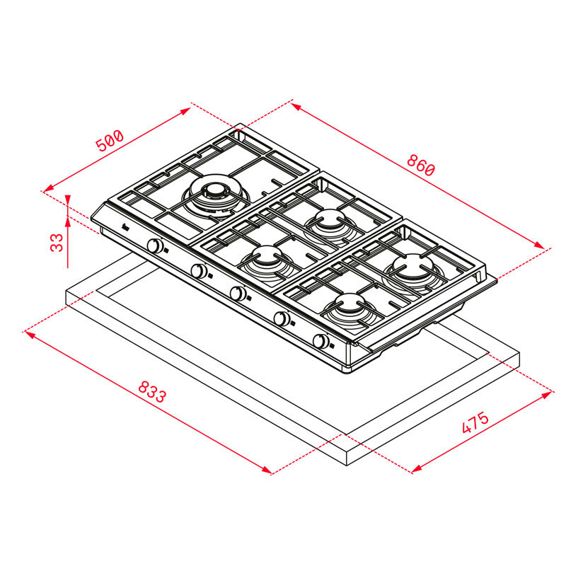 Placa gas Teka EX90.1 5G AI AL DR CI 86 cm (1)