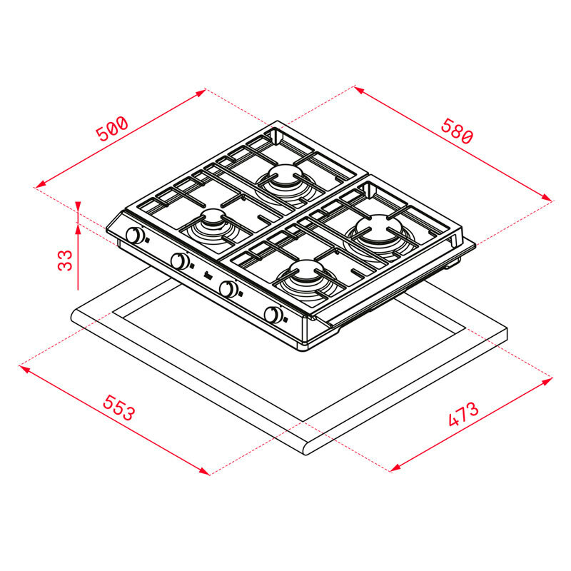 Placa gas Teka EX60.1 4G AI AL DR CI 58 cm (1)