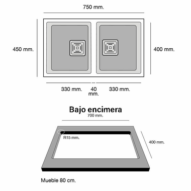 Fregadero Poalgi Zie 70 2/S Negro Liso Mate (1)