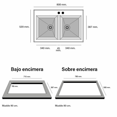 Fregadero Poalgi Shira 80 2/S Blanco Brillo (1)