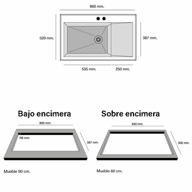 Fregadero Poalgi Shira 86 Esc. Dcha. Concret Brillo (1)