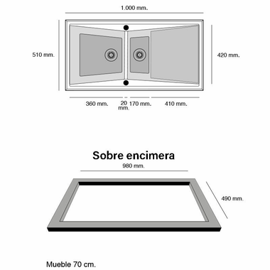 Fregadero Poalgi Kuma 100 1C+1/2+E Negro Liso Brillo (1)