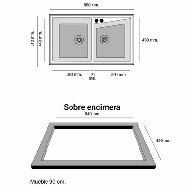 Fregadero Poalgi Kuma 86 2/S Pergamon Brillo (1)