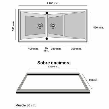 Fregadero Poalgi Kuma 120 2C+E Tundra Brillo (1)