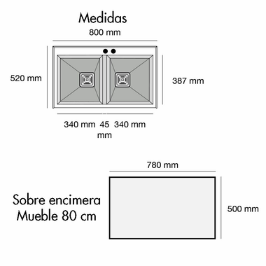 Fregadero Poalgi Kobus 80 Alto 2/S Basalt Negro (1)