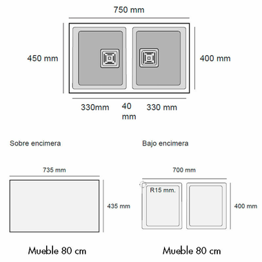 Fregadero Poalgi Zie 70 2/S Basalto (1)