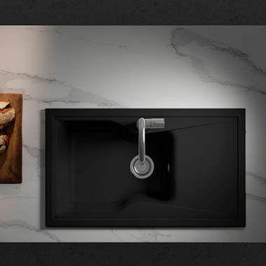 Fregadero Poalgi City 1C+E Negro Liso Brillo (2)