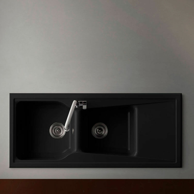 Fregadero Poalgi City 2C+E Negro Liso Brillo (2)