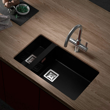 Fregadero Poalgi Zie 70 1/S+1/2S Negro Liso Brillo (2)