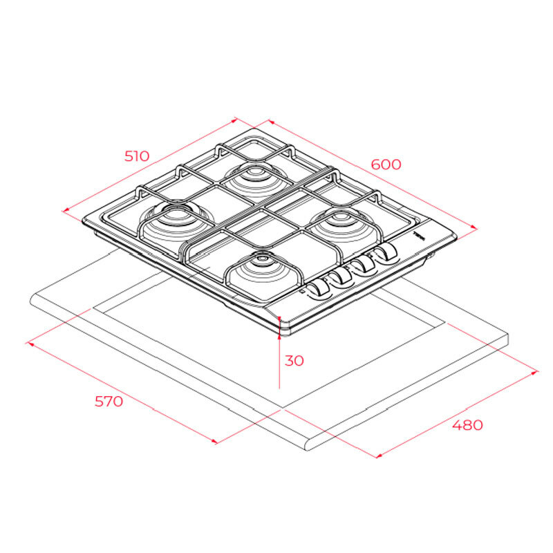 Placa gas acero Teka E60.3 40 60 cm (1)