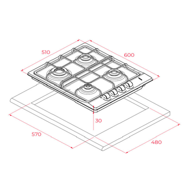 Placa gas acero Teka E60.3 40 60 cm (1)
