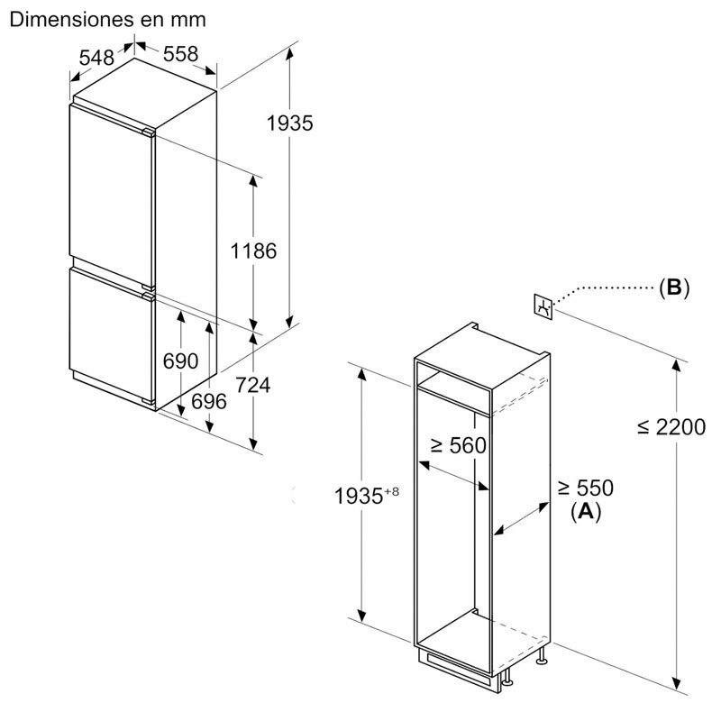 Frigorífico Combi integrable Balay 3KID834F (1)