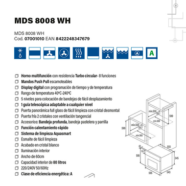 Horno Cata MDS8008WH Cristal Blanco (6)