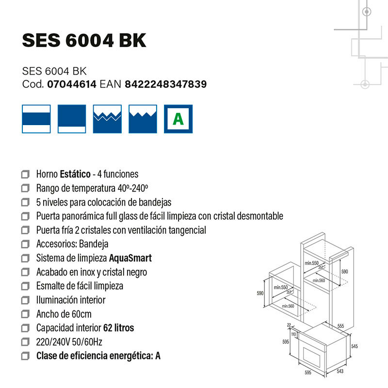 Horno Cata SES6004BK Cristal Negro (4)