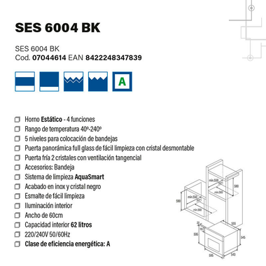 Horno Cata SES6004BK Cristal Negro (4)