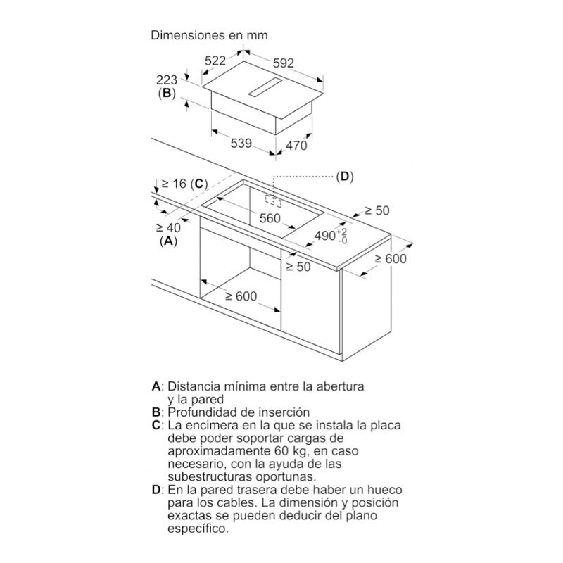 Placa de Inducción con extractor integrado Balay 3EBC963ER 60 cm (1)