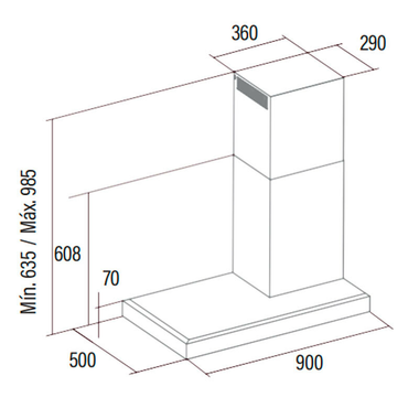 Campana decorativa Esquina Cata Gala R Inox 90 cm (1)
