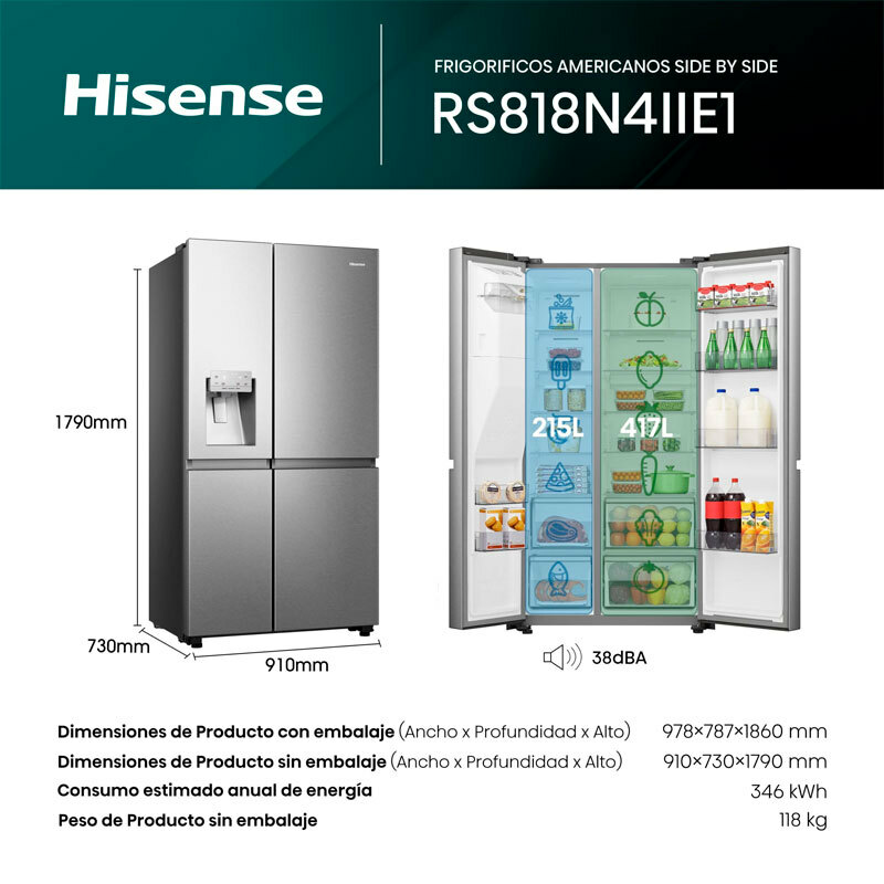 Frigorífico Americano Hisense RS818N4IIE1 Inox (1)