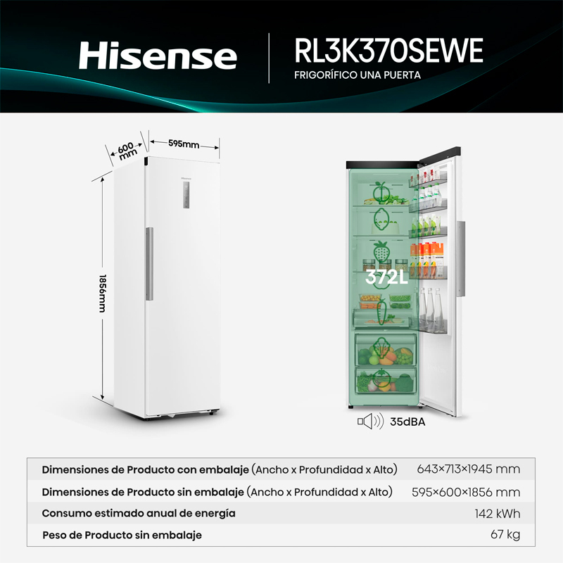 Frigorífico 1 Puerta Hisense RL3K370SEWE Blanco (1)