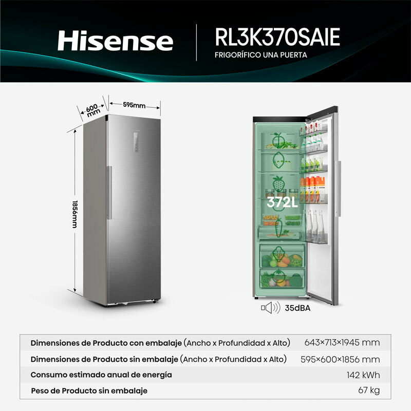 Frigorífico 1 Puerta Hisense RL3K370SAIE Inox (1)