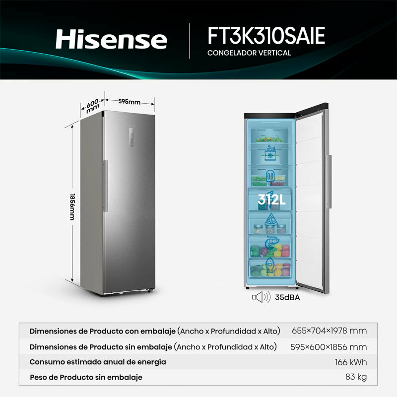 Congelador 1 Puerta Hisense FT3K310SAIE Inox (1)