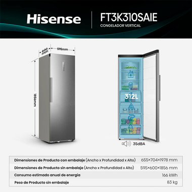 Congelador 1 Puerta Hisense FT3K310SAIE Inox (1)