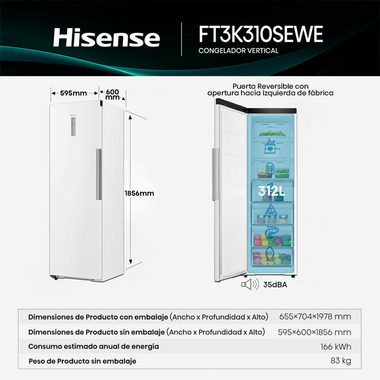 Congelador 1 Puerta Hisense FT3K310SEWE Blanco (1)