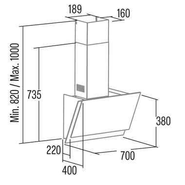 Campana decorativa Cata JUNO Plus 7000 GBK Cristal Negro 70 cm (1)