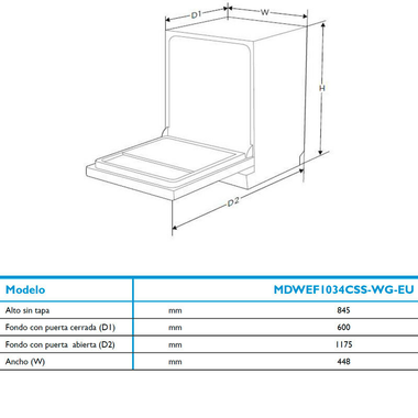 Lavavajillas Midea MDWEF1034CSS-WG-EU 45 cm (1)