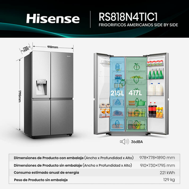 Frigorífico Americano Hisense RS818N4TIC1 Inox (1)