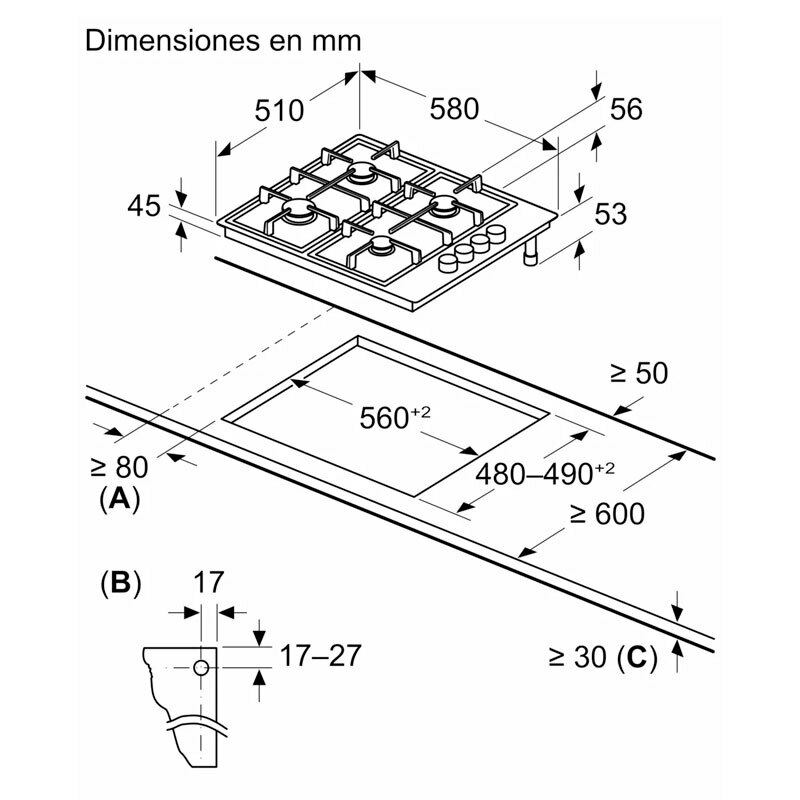 Placa de gas Balay 3ETX463BB 60 cm (1)