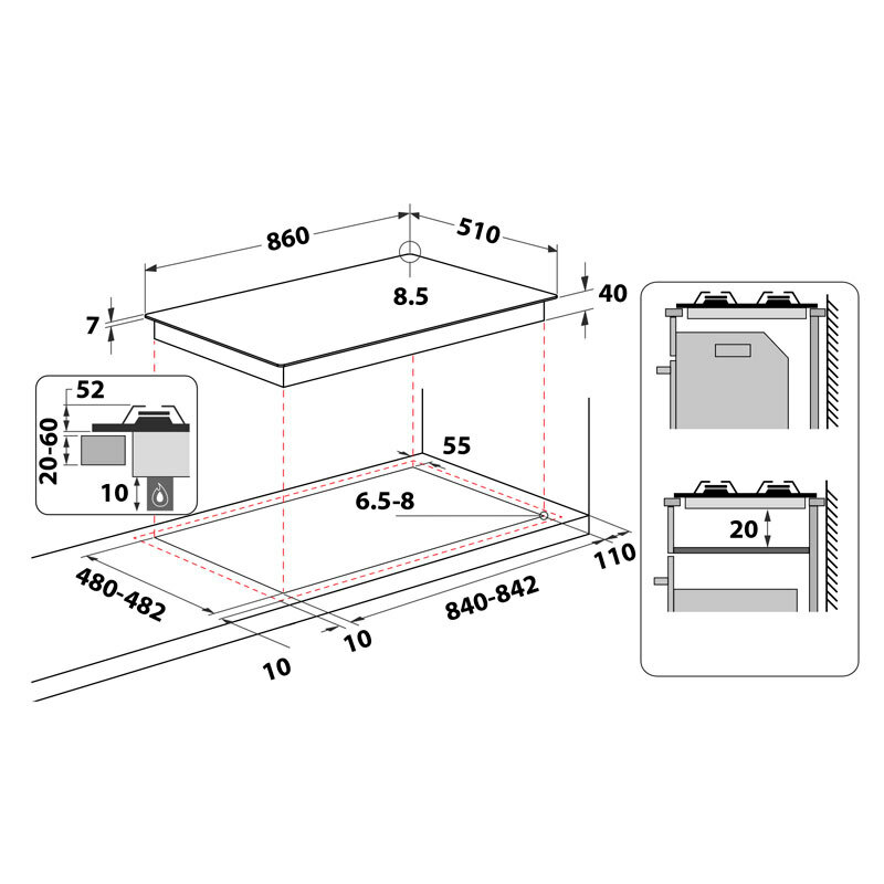 Placa Gas Whirlpool GMAL9522/IXL 86 cm (1)