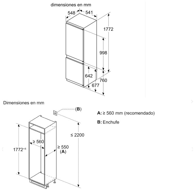 Frigorífico Combi integrable Bosch KIN86NSE0 (1)