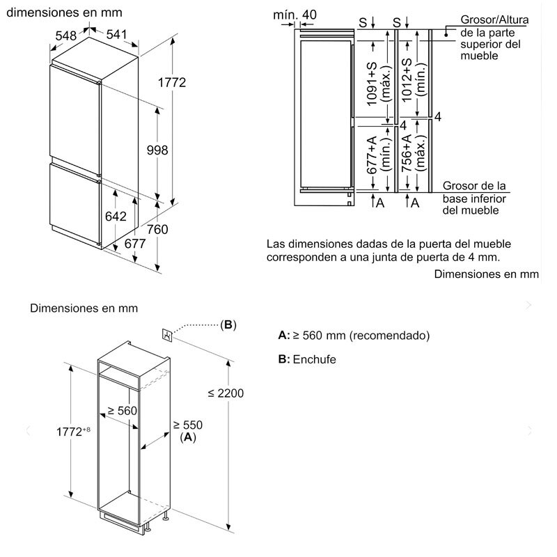 Frigorífico Combi integrable Bosch KIV86NSE0 (1)