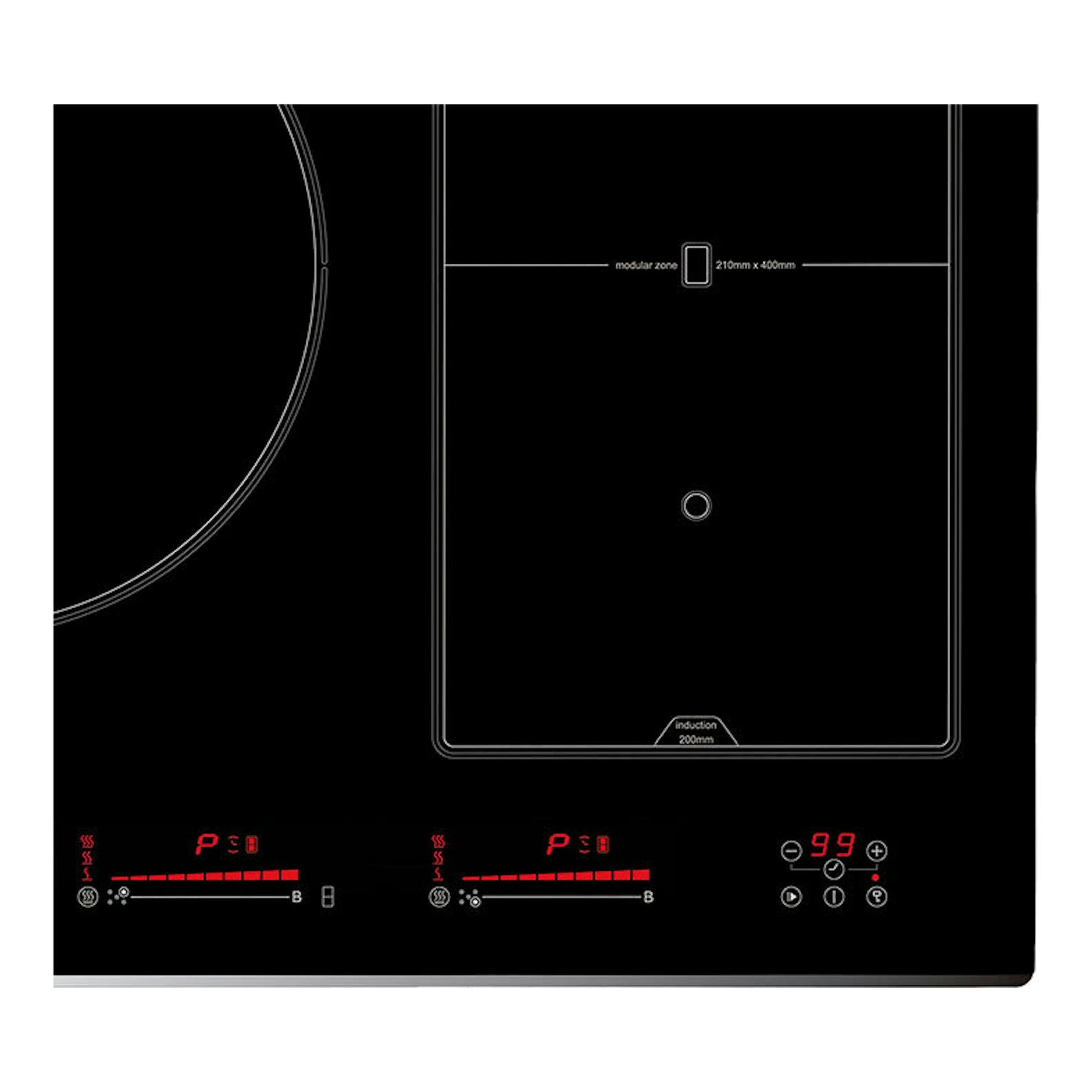 Placa de inducción Cata INSB9012BK/A de 90 cm, negra, vista superior, con controles táctiles.