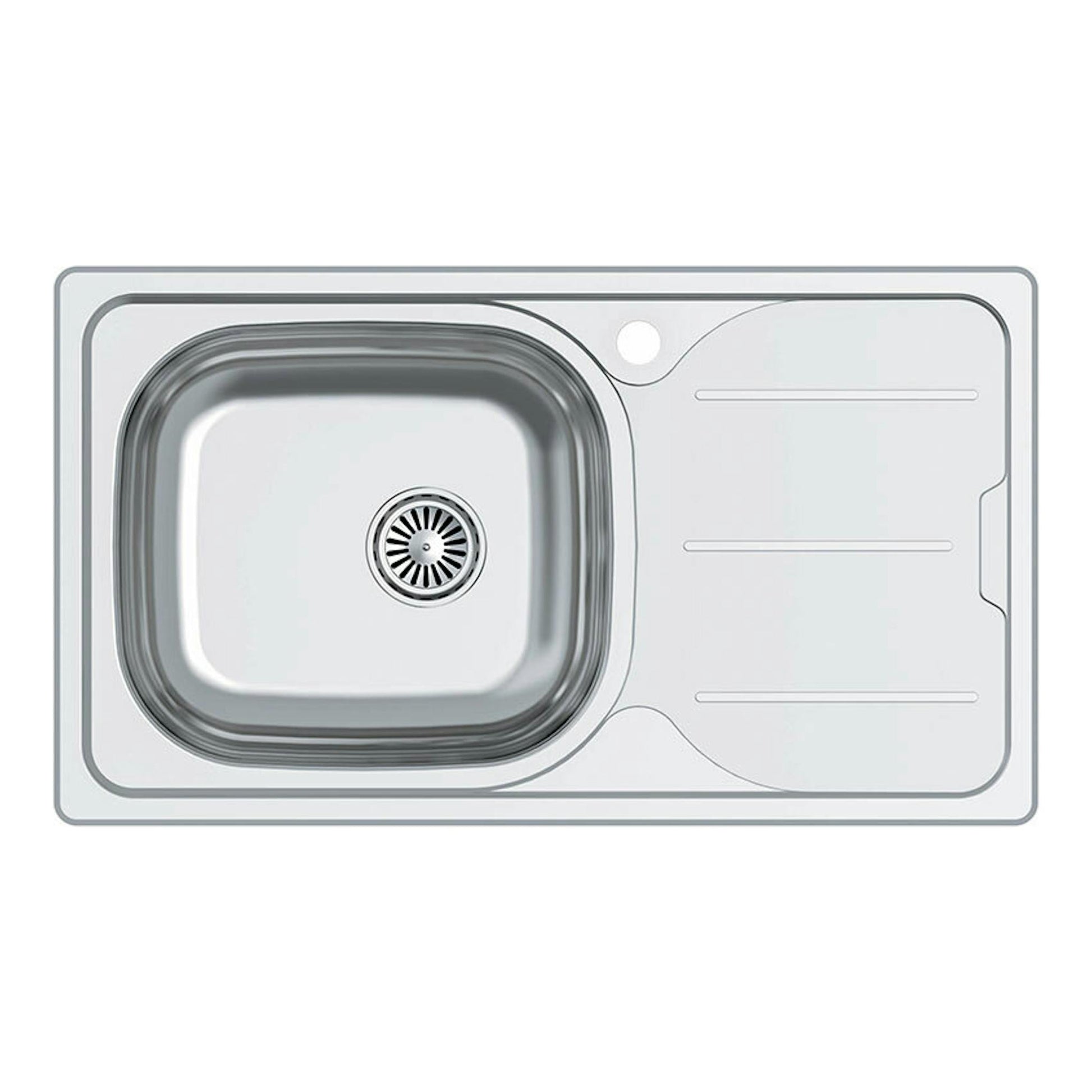 Fregadero Cata CDS1 ED/A inox, vista superior, un seno a la izquierda y escurridor a la derecha.