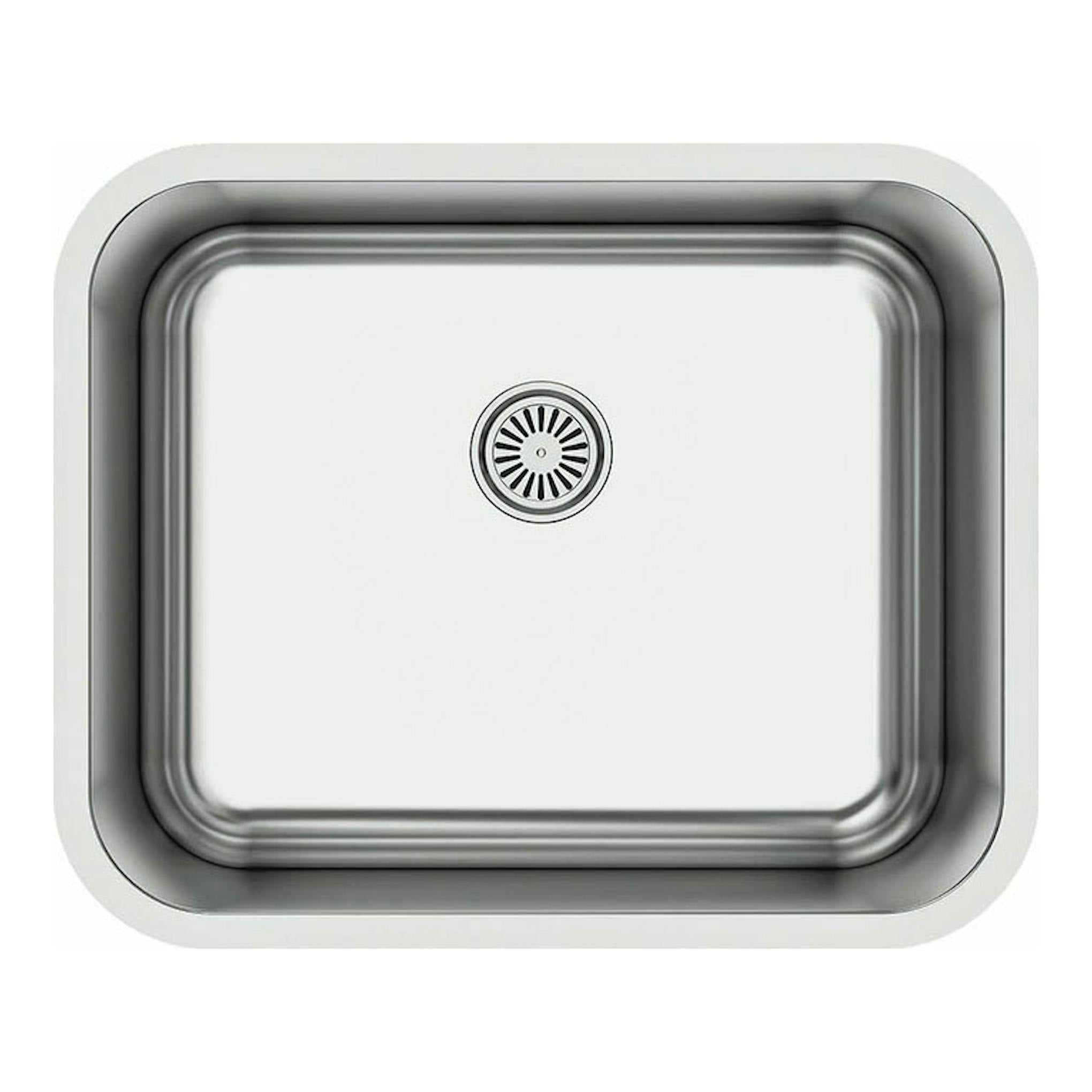 Fregadero Cata CB5040/A inox, vista superior, rectangular, acero inoxidable plateado, con desagüe central.