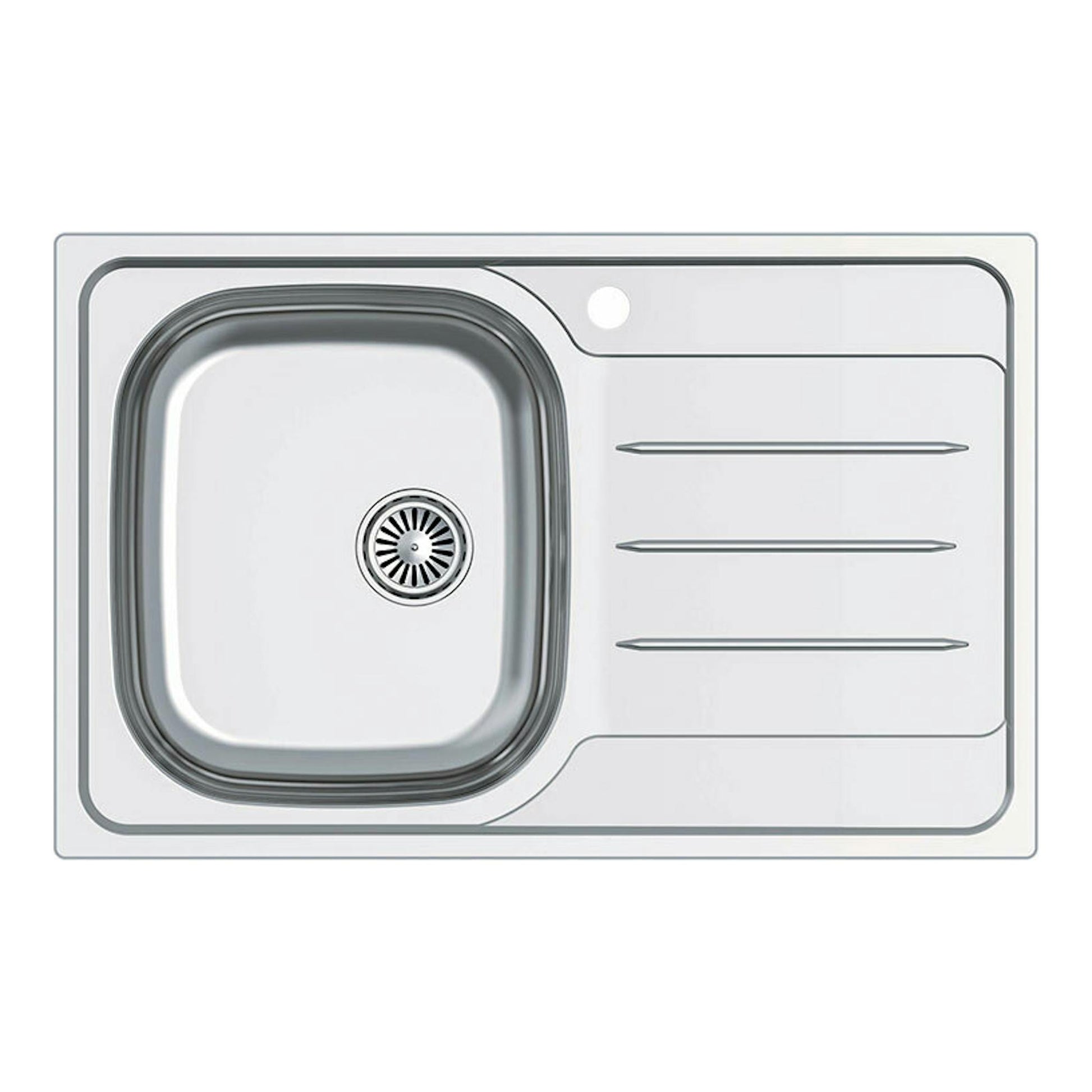 Fregadero Cata CDL1ED/A inox, vista cenital, con cubeta izquierda y escurridor derecho.