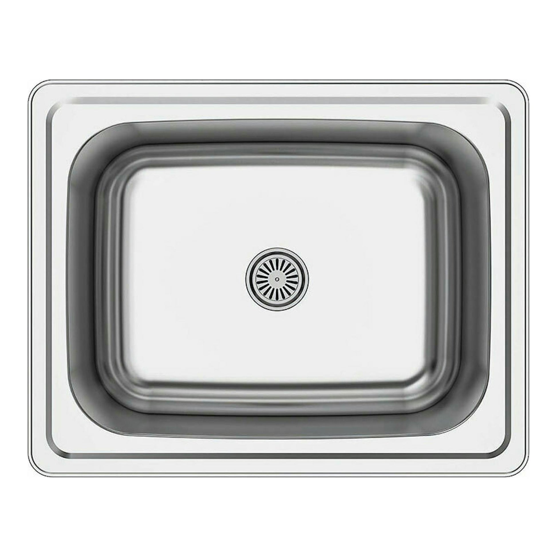 Fregadero Cata CSS601/A inox, vista superior, acero inoxidable rectangular con desagüe central.
