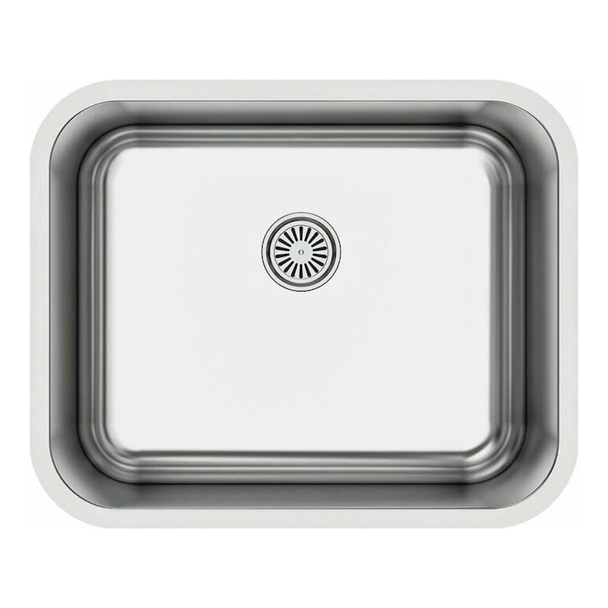 Fregadero Cata CBP5040/A de acero inoxidable, vista superior, cubeta rectangular con desagüe central.