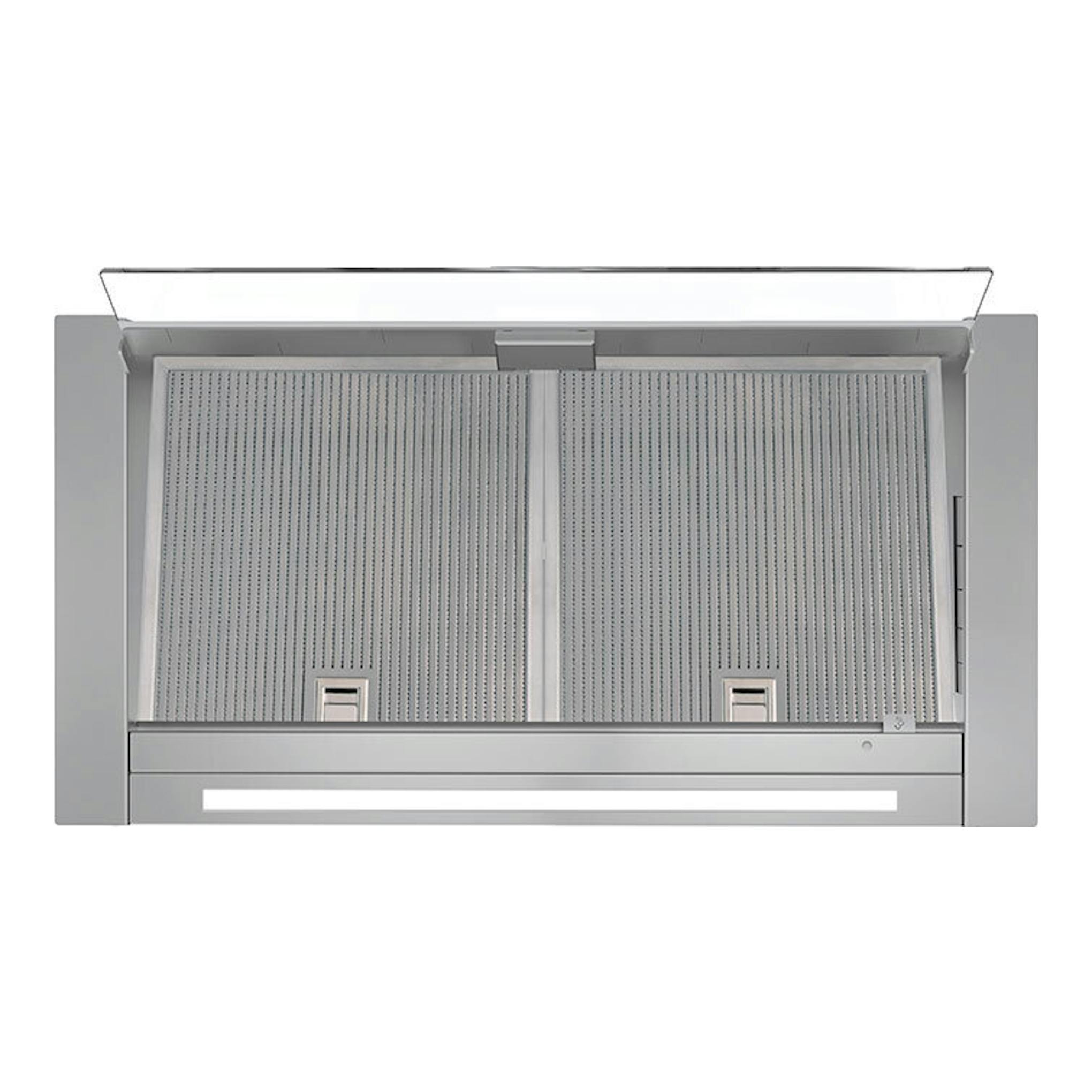 Campana integrable Cata Corona No Drip/A inox de 60 cm, vista frontal con dos filtros y visor de vidrio.