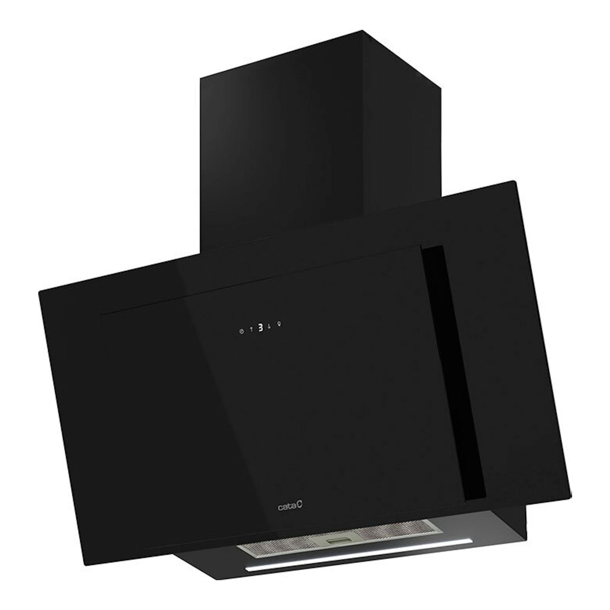 Campana extractora Cata Thalassa Pro 900 GBK/A negra, vista frontal inclinada, 90 cm