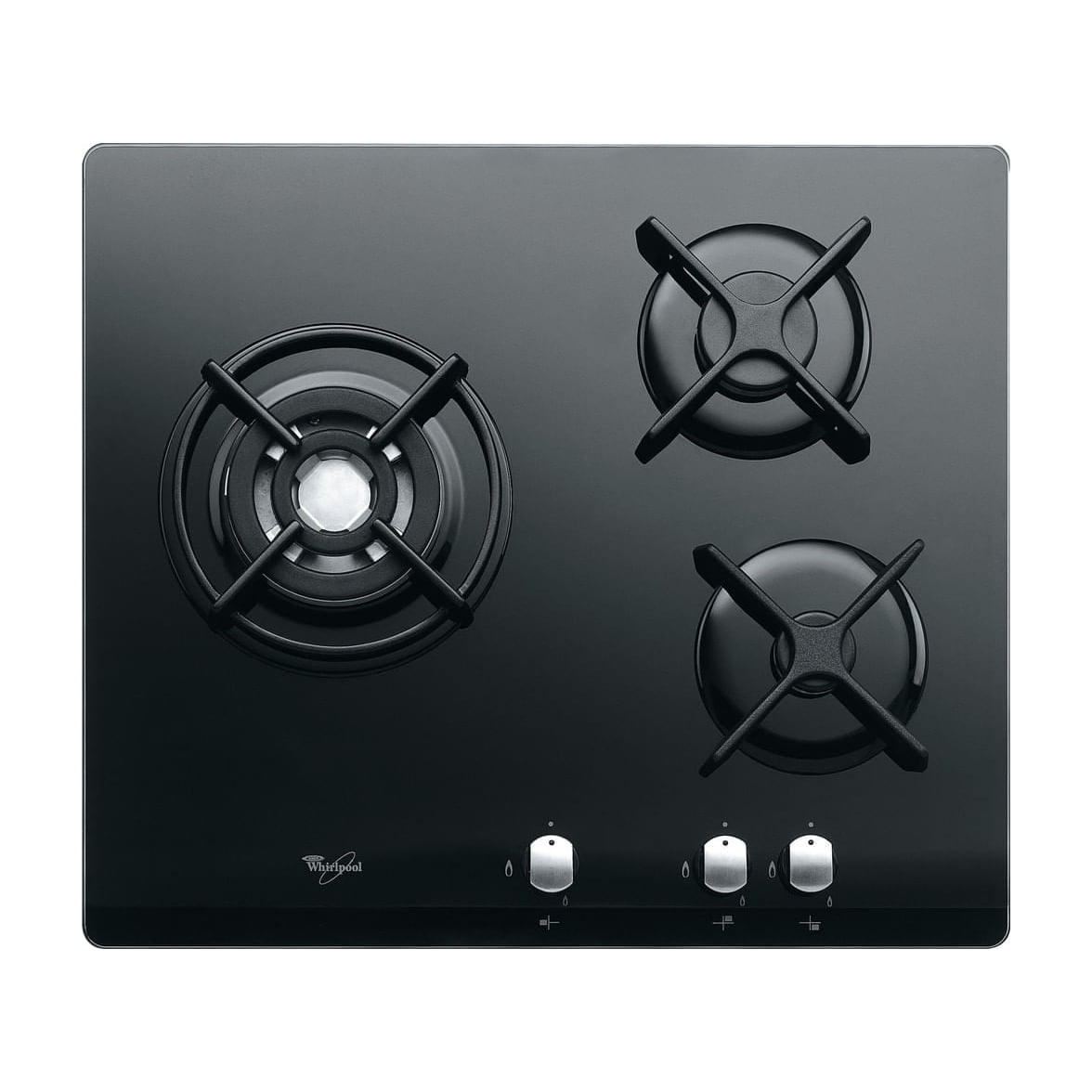 Placa de gas Whirlpool AKT 404/NB, 3 quemadores y cristal negro