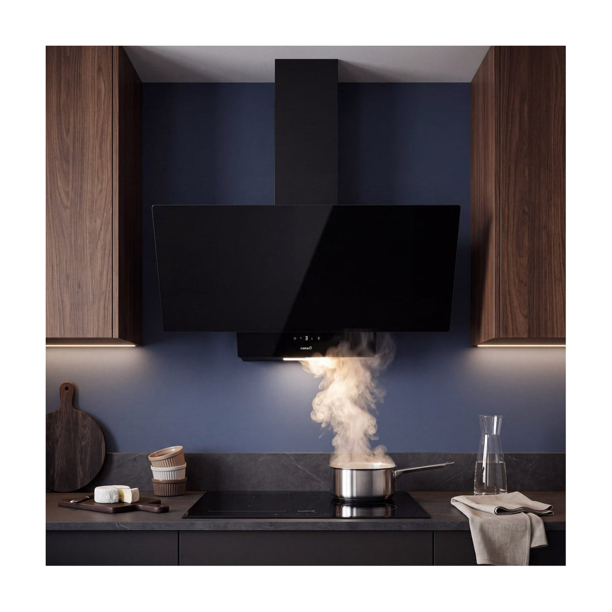 Campana decorativa CATA Juno 9000 GBK de 90 cm en cristal negro
