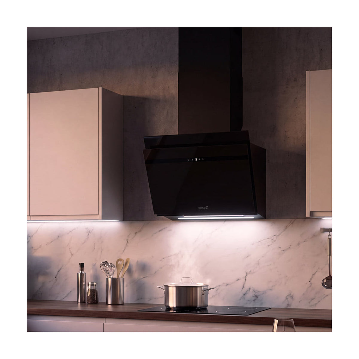 Campana decorativa CATA Thalassa Evo 600 GBK /A, 60 cm, cristal negro